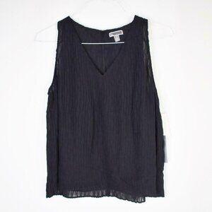 Chelsea28 Blouse M Womens Textured Chffon V Neck Tank Sleeveless Black NEW